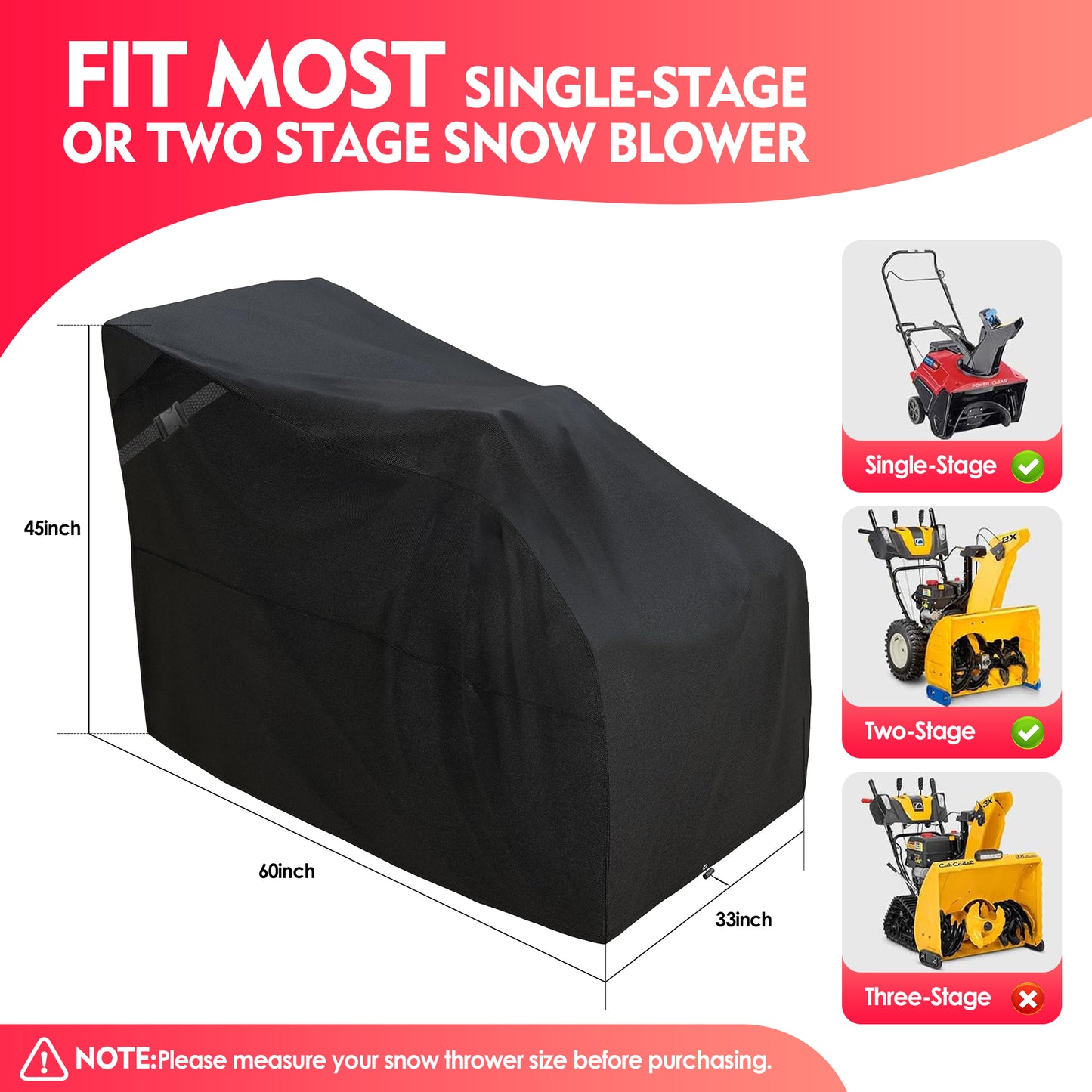 K-Musuclo Snow Blower Cover，Waterproof Heavy Duty 600D Outdoor Snowblower Covers，Fit Most Single-Stage or Two Stage Snow Blower，Black