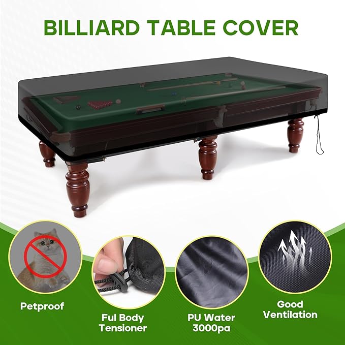 K-Musculo Pool Table Cover, 420D Billiard Table Cover, Waterproof and Tearproof,6.5/7/7.5/8/8.5/9 FT