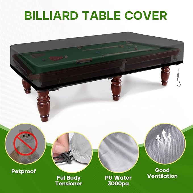 K-Musculo Pool Table Cover, 420D Billiard Table Cover, Waterproof and Tearproof,6.5/7/7.5/8/8.5/9 FT