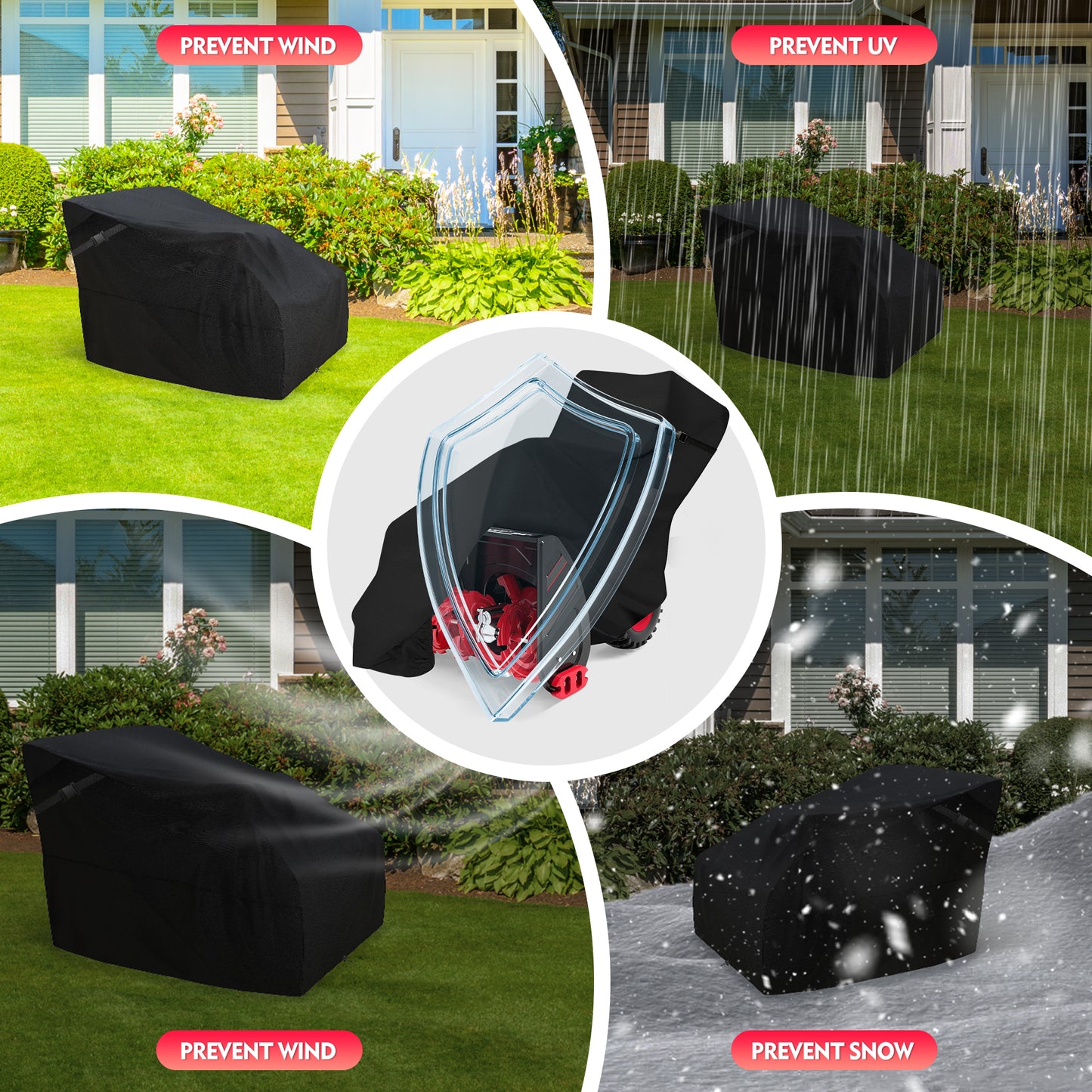 K-Musuclo Snow Blower Cover，Waterproof Heavy Duty 600D Outdoor Snowblower Covers，Fit Most Single-Stage or Two Stage Snow Blower，Black