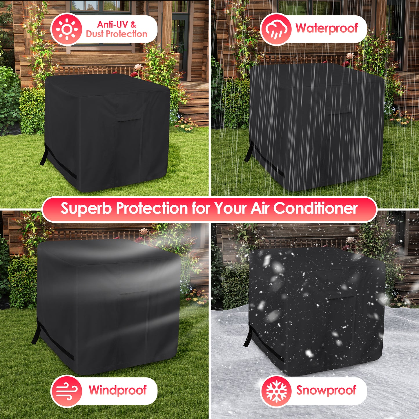 K-Musculo Air Conditioner Cover, 420D for Water Resistant Fabric Windproof Design AC Cover