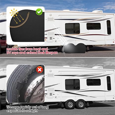 K-Musculo RV Tire Covers, Dual Axle Wheel Cover Heavy-Duty Leather, 2 Pack RV Wheel Cover，Tires Double Buckles, Suitable for, RV, Truck, Trailer, Universal for All Seasons.