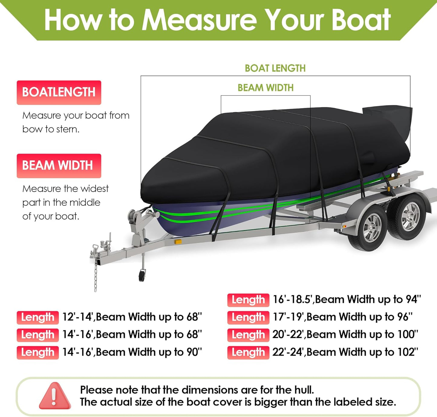 K-Musculo Boat Cover,  Heavy Duty 800D Waterproof Boat Cover, Tear UV Resistant Boat Cover with Motor Cover, Fits V-Hull, Tri-Hull, Runabout Boat Cover