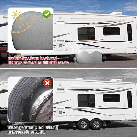 K-Musculo RV Tire Covers, Dual Axle Wheel Cover Heavy-Duty Leather, 2 Pack RV Wheel Cover，Tires Double Buckles, Suitable for, RV, Truck, Trailer, Universal for All Seasons.