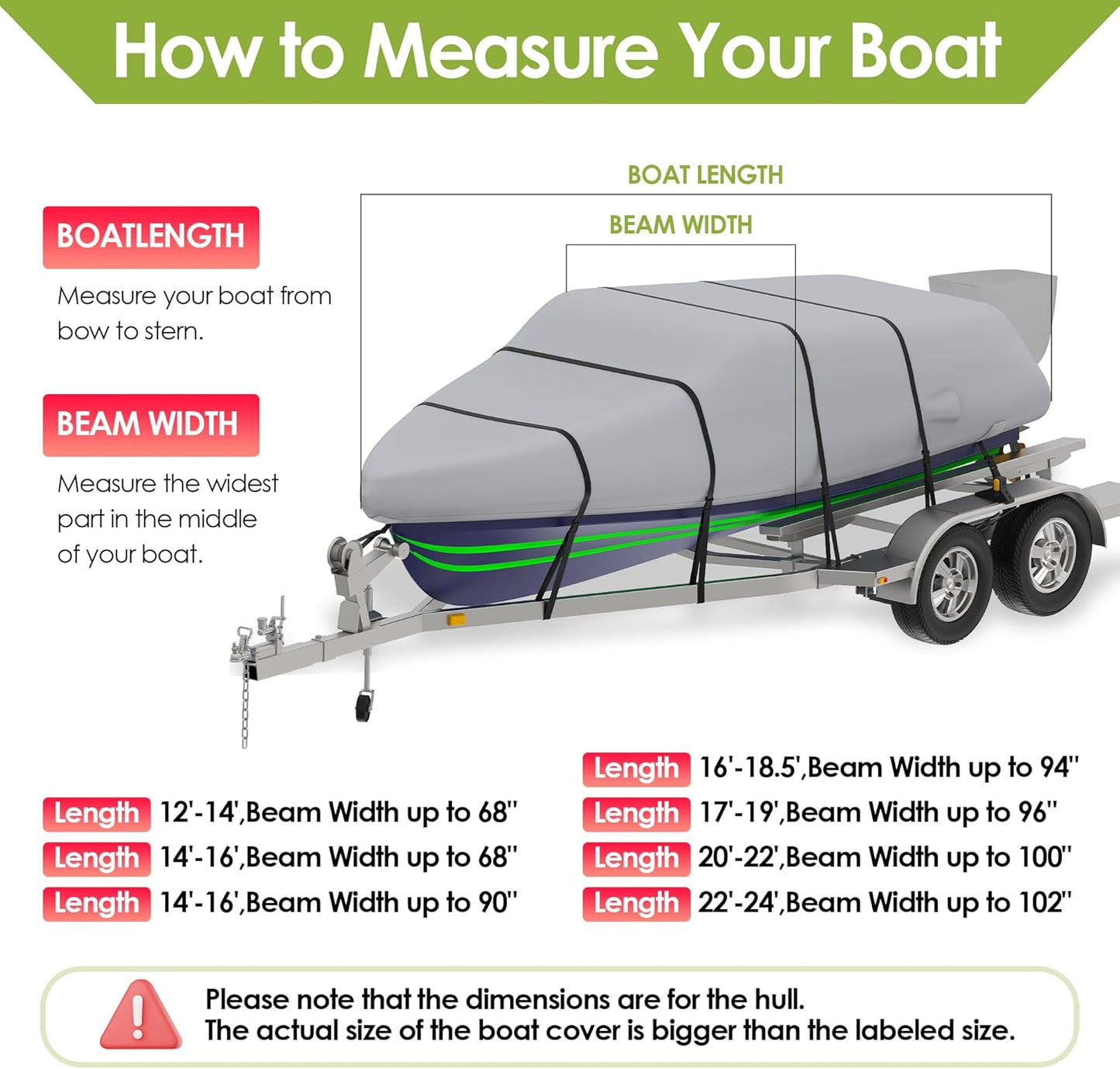 K-Musculo Boat Cover,  Heavy Duty 800D Waterproof Boat Cover, Tear UV Resistant Boat Cover with Motor Cover, Fits V-Hull, Tri-Hull, Runabout Boat Cover